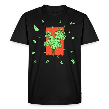 green leaves red background - Men's Premium Organic T-Shirt - black - Front - Nico (187cm)
