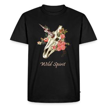 Einhorn Schädel Blumen - T-shirt Premium bio Homme - noir - Devant - Nico (187cm)