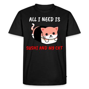 Sushi et mon chat chaton japonais présent - T-shirt Premium bio Homme - noir - Devant - Nico (187cm)