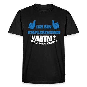 Forklift truck stacker Lagerist Gift idea saying - Men's Premium Organic T-Shirt - black - Front - Nico (187cm)