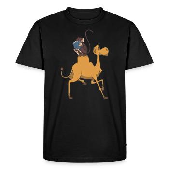 Monkey reads on camel book reading books gift - Men's Premium Organic T-Shirt - black - Front - Nico (187cm)