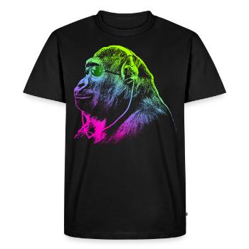 Le singe avec des écouteurs & des lunettes de soleil écoute de la musique - T-shirt Premium bio Homme - noir - Devant - Nico (187cm)