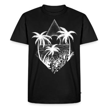 Palm trees and sun - Men's Premium Organic T-Shirt - black - Front - Nico (187cm)
