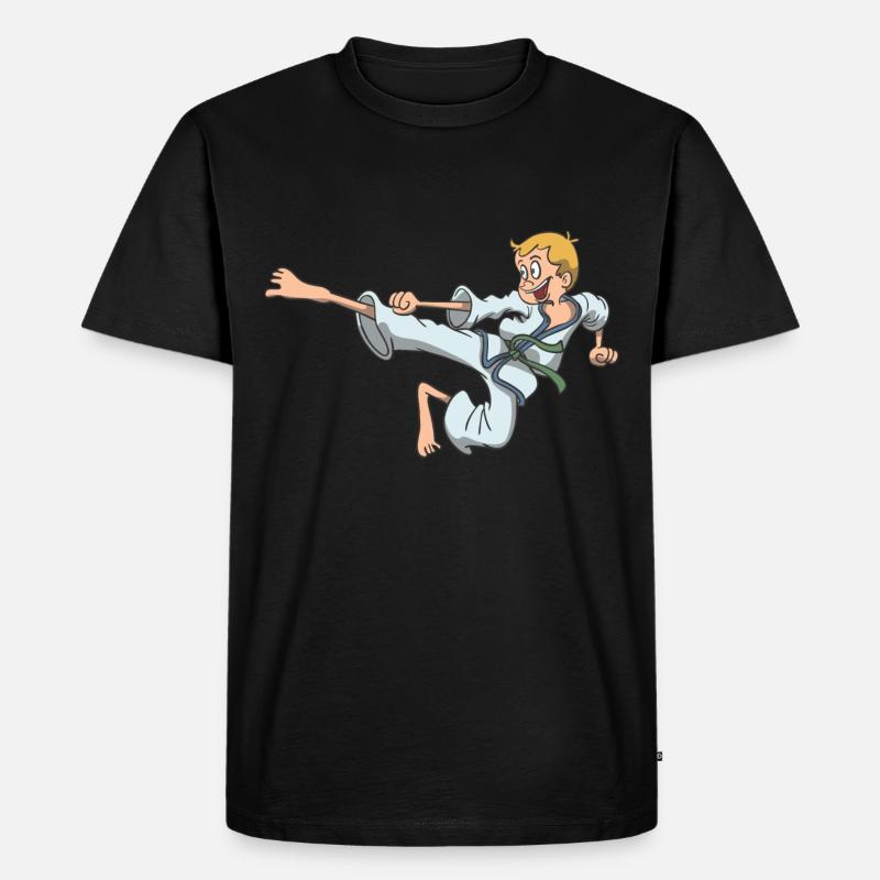 Karate Kind Junge Sprung Kick - Männer Premium Bio T-Shirt - Schwarz