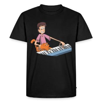 Pianiste joueur joue avec chat - T-shirt Premium bio Homme - noir - Devant - Nico (187cm)