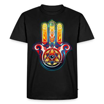 Hamsa Main,Fatima, Khamsa, symbole, oeil, pyramide - T-shirt Premium bio Homme - noir - Devant - Nico (187cm)