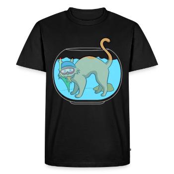 FISHING CAT DIVER CAT AQUARIUM PUSSY - Men's Premium Organic T-Shirt - black - Front - Nico (187cm)