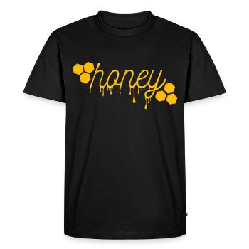 Miel chemise ● miel carrelé ● Cadeau - T-shirt Premium bio Homme - noir - Devant - Nico (187cm)