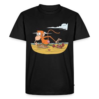 Singe sur la plage au crabe - T-shirt Premium bio Homme - noir - Devant - Nico (187cm)