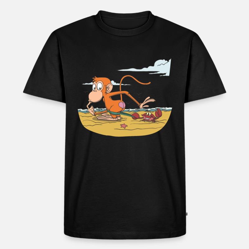 Affe am Strand mit Krabbe - Männer Premium Bio T-Shirt - Schwarz