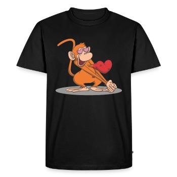 Singe drôle est amoureux de coeur - T-shirt Premium bio Homme - noir - Devant - Nico (187cm)