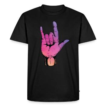Rock On Cool Hand Sign Rocker concert gift - Men's Premium Organic T-Shirt - black - Front - Nico (187cm)