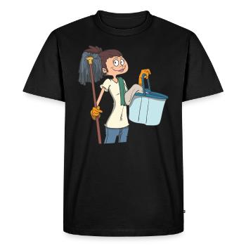 Femme de ménage avec une vadrouille et un seau - T-shirt Premium bio Homme - noir - Devant - Nico (187cm)