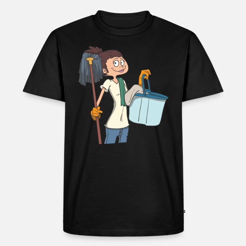Putzfrau mit Wischmob und Eimer - Männer Premium Bio T-Shirt - Schwarz
