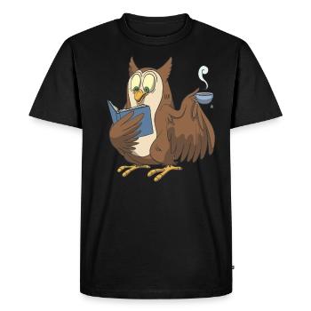 Books owl with a cup of tea - Men's Premium Organic T-Shirt - black - Front - Nico (187cm)