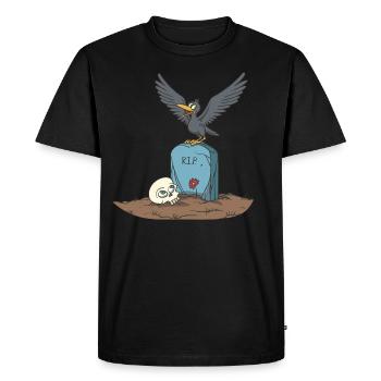 Corbeau sur pierre tombale avec crâne - T-shirt Premium bio Homme - noir - Devant - Nico (187cm)