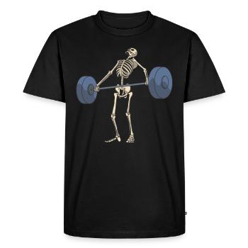 Squelette avec haltères haltérophilie squat fitness - T-shirt Premium bio Homme - noir - Devant - Nico (187cm)