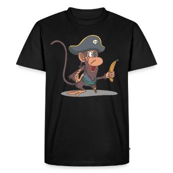 Singe en tant que pirate avec jambe en bois et banane - T-shirt Premium bio Homme - noir - Devant - Nico (187cm)