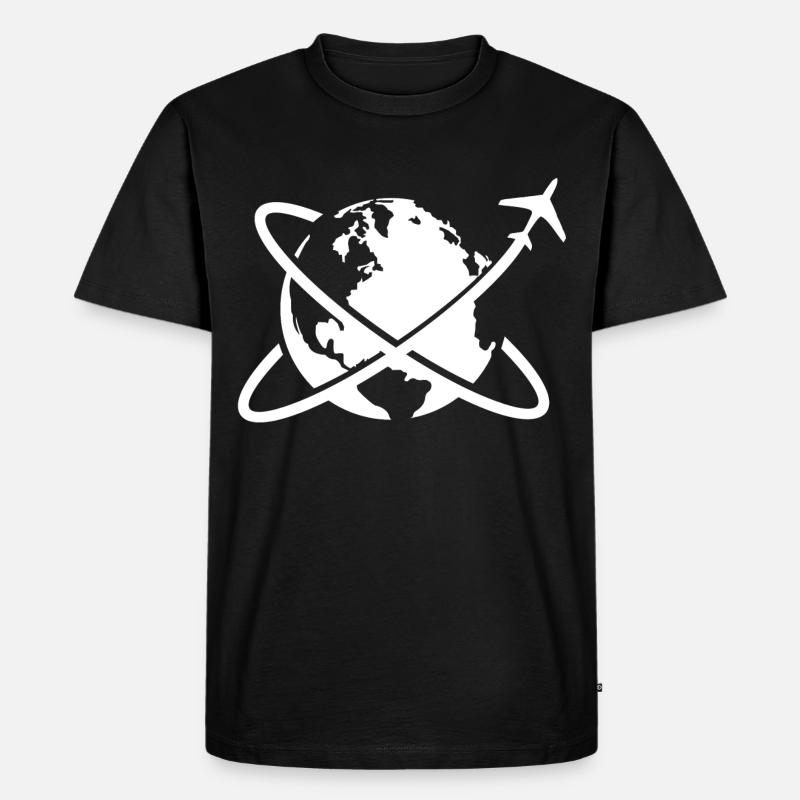 Weltkugel Flugzeug Reise - Männer Premium Bio T-Shirt - Schwarz