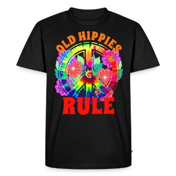 Signe de paix hippie fleurs - T-shirt Premium bio Homme - noir - Devant - Nico (187cm)