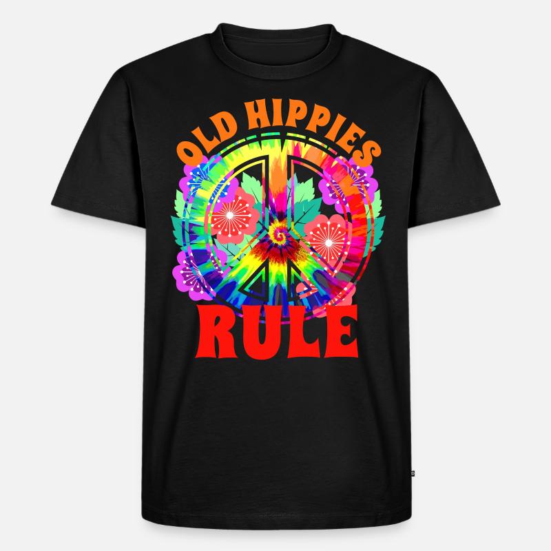 Peacezeichen Hippie Blumen - Männer Premium Bio T-Shirt - Schwarz