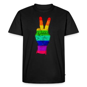 Arc-en-ciel de signe de paix - T-shirt Premium bio Homme - noir - Devant - Nico (187cm)