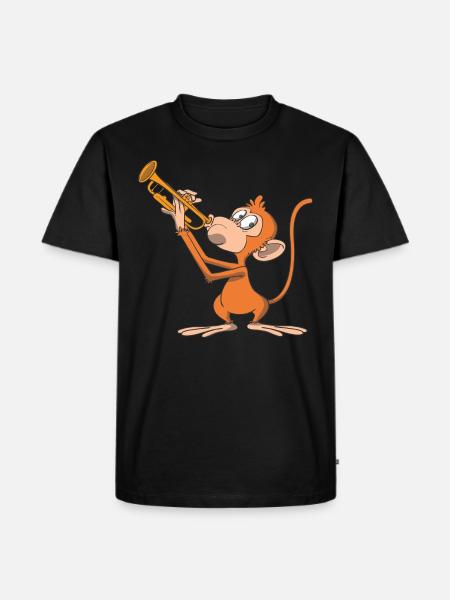Affe spielt Trompete - Männer Premium Bio T-Shirt - Schwarz