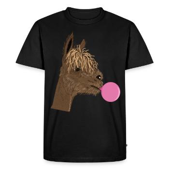 Alpaca with chewing gum - Men's Premium Organic T-Shirt - black - Front - Nico (187cm)
