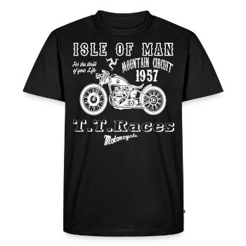 île d'homme 1957, moto racing shirt vintage biker - T-shirt Premium bio Homme - noir - Devant - Nico (187cm)