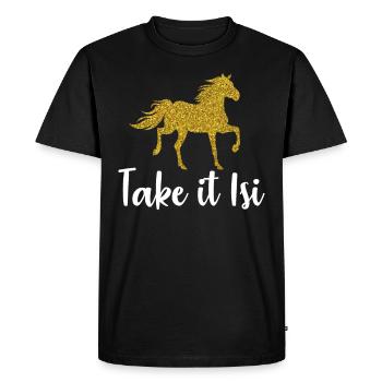 Cavalier équestre islandais disant Take it Isi - T-shirt Premium bio Homme - noir - Devant - Nico (187cm)