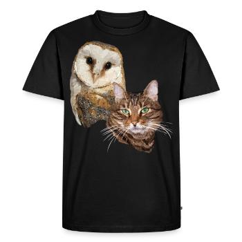 Chat et hibou - T-shirt Premium bio Homme - noir - Devant - Nico (187cm)