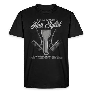 Coupe de cheveux de coiffeur - T-shirt Premium bio Homme - noir - Devant - Nico (187cm)