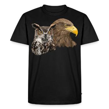 Pigargo et hibou - T-shirt Premium bio Homme - noir - Devant - Nico (187cm)