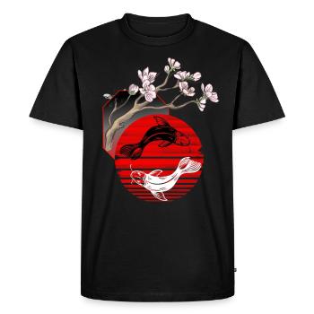 Koi Sakura Kirschblüte Yin Yang - Männer Premium Bio T-Shirt - Schwarz - Vorne - Nico (187cm)