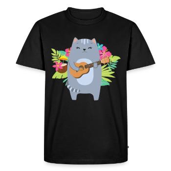 Kids Cat Playing Ukulele Player Hawaiian Musician - Men's Premium Organic T-Shirt - black - Front - Nico (187cm)