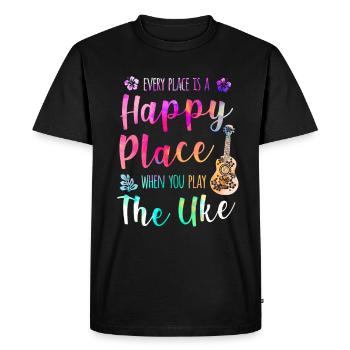 Chaque endroit est un endroit heureux Joueur de ukulélé Hawaii - T-shirt Premium bio Homme - noir - Devant - Nico (187cm)