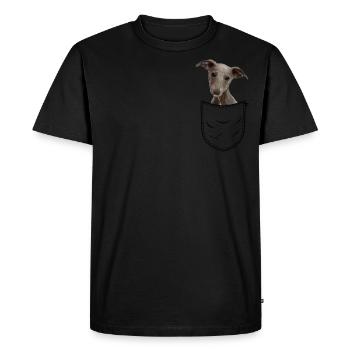 Whippet Little English Greyhound Chest Pocket - Men's Premium Organic T-Shirt - black - Front - Nico (187cm)