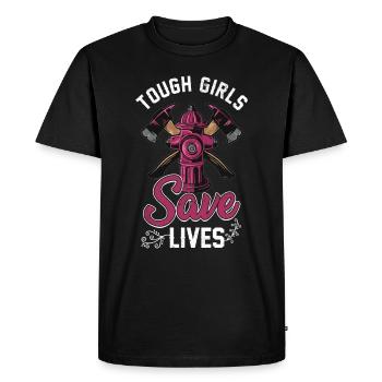 Tough Girls Save Lives Fille pompier mince rouge L - T-shirt Premium bio Homme - noir - Devant - Nico (187cm)
