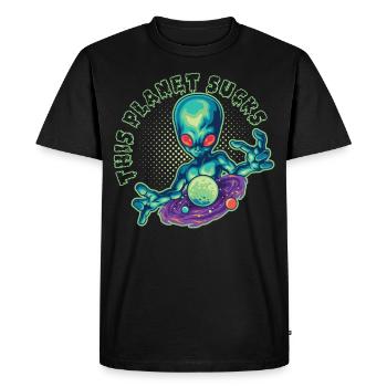 Funny Alien Head This Planet Sucks - Men's Premium Organic T-Shirt - black - Front - Nico (187cm)