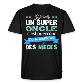 Super oncle. Cadeau famille nièce tonton humour - T-shirt Premium bio Homme - noir - Devant - Nico (187cm)