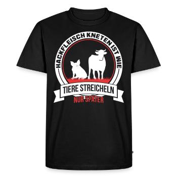 Hackfleisch Kneten ist wie Tiere streicheln - Männer Premium Bio T-Shirt - Schwarz - Vorne - Nico (187cm)