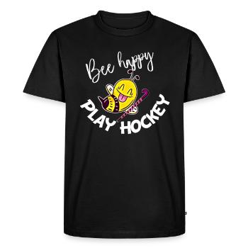 Bee Happy Play Hockey - Men's Premium Organic T-Shirt - black - Front - Nico (187cm)