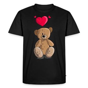 Ours en peluche de dessin animé avec un motif d'ours en peluche coeur - T-shirt Premium bio Homme - noir - Devant - Nico (187cm)