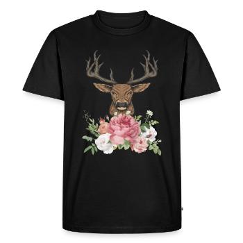 Deer Lederhosen Costume Flowers Wild Deer Forest - Men's Premium Organic T-Shirt - black - Front - Nico (187cm)