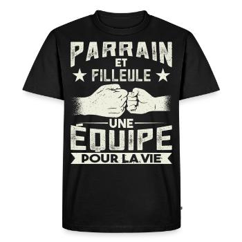 Parrain et Filleule - Équipe pour la Vie - T-shirt Premium bio Homme - noir - Devant - Nico (187cm)