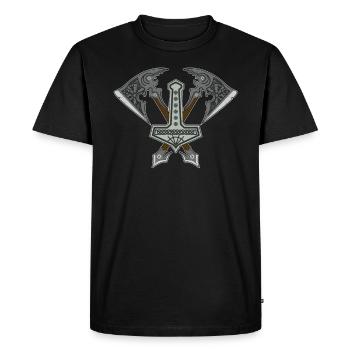 Mjolnir Thor Hammer Runes de cosmologie nordique viking - T-shirt Premium bio Homme - noir - Devant - Nico (187cm)