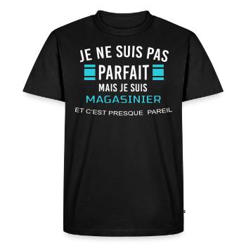 je ne suis pas parfait MAGASINIER - T-shirt Premium bio Homme - noir - Devant - Nico (187cm)