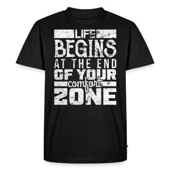 Life Begins at The End of Your Comfort Zone Apnea - Men's Premium Organic T-Shirt - black - Front - Nico (187cm)