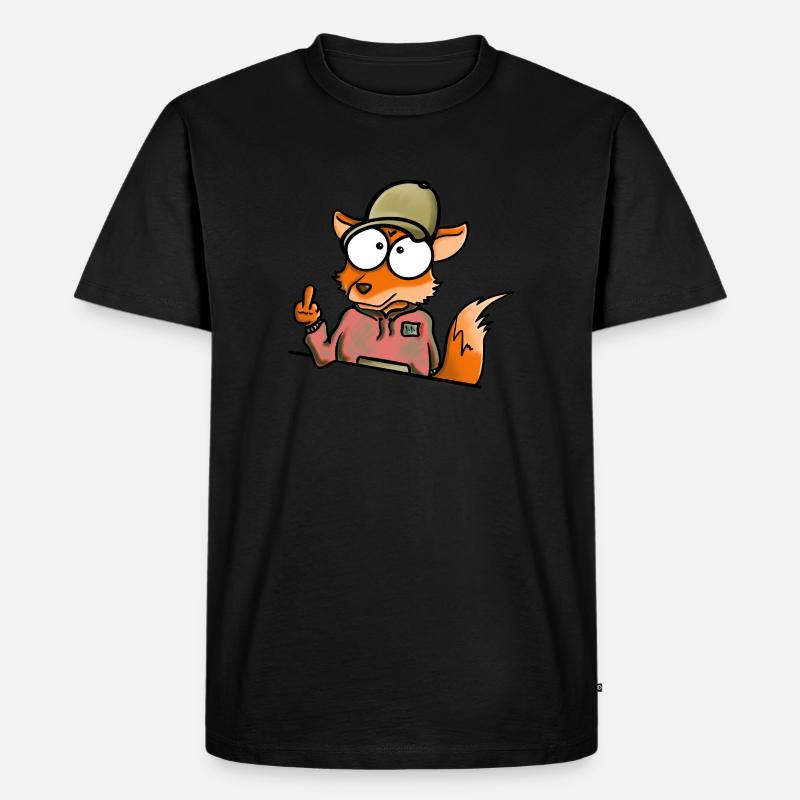 Fuchs mit Cap Mittelfinger - Männer Premium Bio T-Shirt - Schwarz