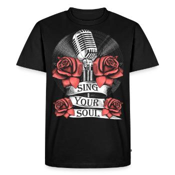 Microphone, Rose, Music, Singing, Vinyl, Soul - Men's Premium Organic T-Shirt - black - Front - Nico (187cm)